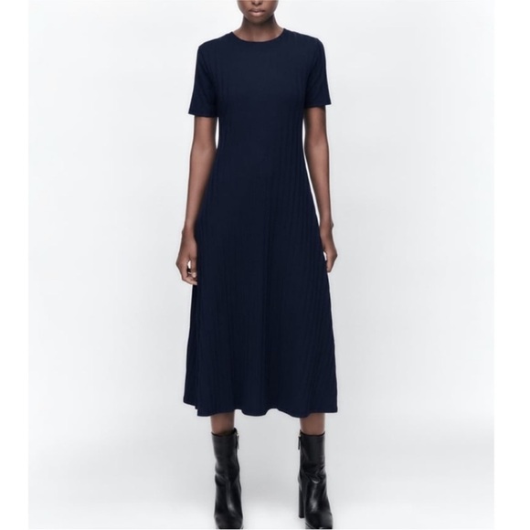 Size 1X George Navy Blue High Neck Ribbed Midi Dress - Picture 1 of 6